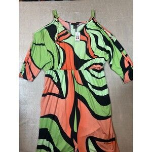 Ashley Stewart NWT Plus Size 22/24 Abstract Cold Shoulder Maxi Dress Multicolor